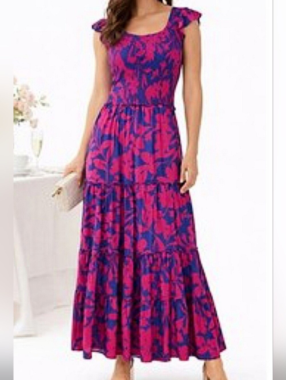Abel The Label Pink And Blue Tiered Maxi Dress Size XS